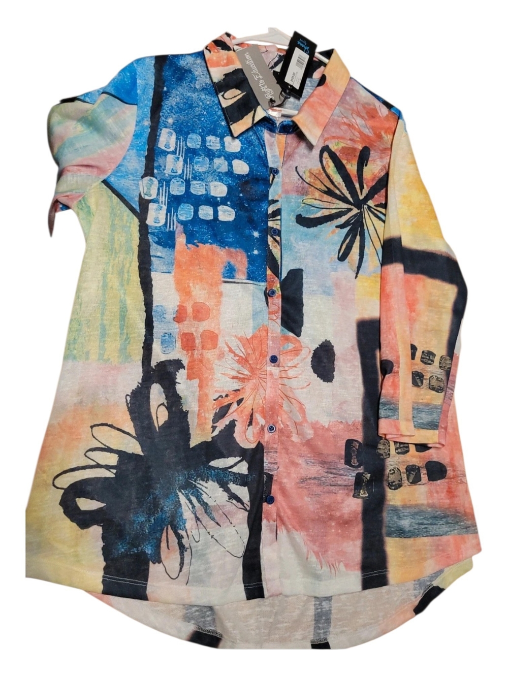 NWT Shana Apparel Abstract Art Button-Down Tunic Shirt - Size XXL
